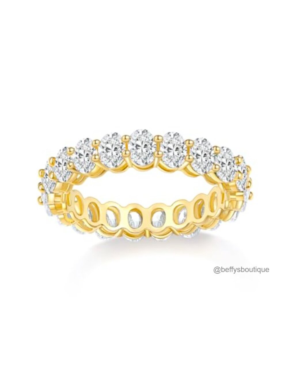 14K Gold Plated Eternity Ring Oval Cubic Zirconia Stackable Wedding Band